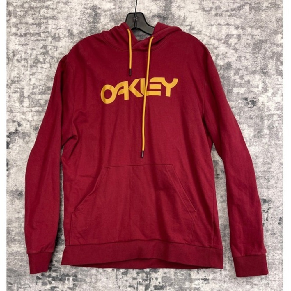 Oakley Hoodie Pullover Red Yellow Logo Regular Fit Cotton‎ Mens Size L